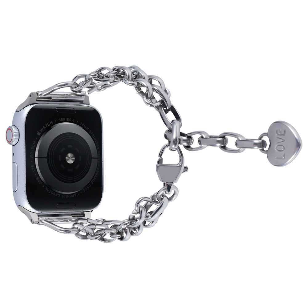 For Apple Watch Ultra 2 49mm Series 9 45mm SE (2023) 44mm Ultra 49mm Series 8 45mm 7 45mm 6 5 4 SE 44mm SE (2022) 44mm 3 2 1 42mm Three Row Watch Strap Stainless Steel Wrist Band Bracelet with Heart Shape Pendant For Apple Watch Ultra 2 49mm Series 9 45mm SE (2023) 44mm Ultra 49mm Series 8 45mm 7 45mm 6 5 4 SE 44mm SE (2022) 44mm 3 2 1 42mm Three Row Watch Strap Stainless Steel Wrist Band Bracelet with Heart Shape Pendant